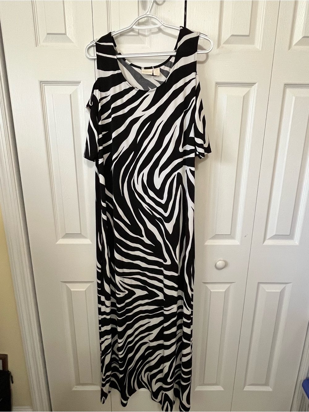 Chico's Black & White Zebra-Print Cold-Shoulder Maxi Dress